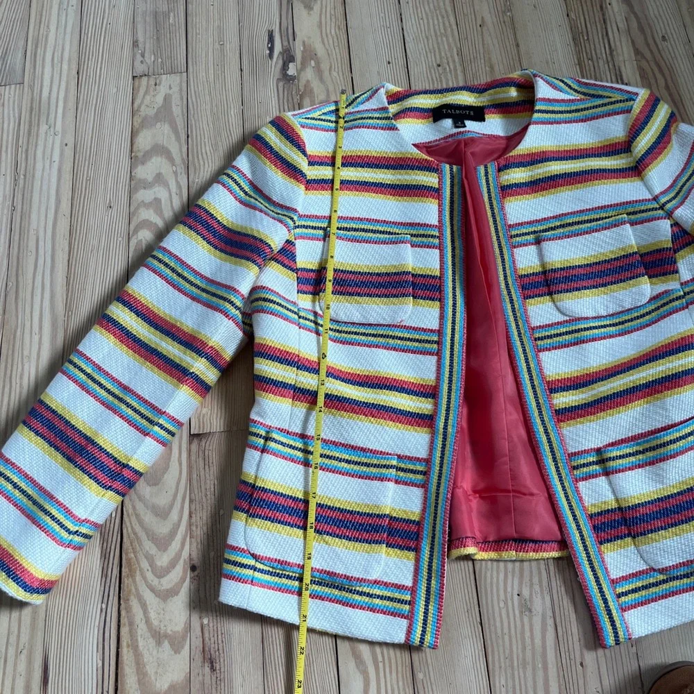 Talbots Women Colorful Striped Blazer Jacket Preppy Business Collarless Size‎ 2